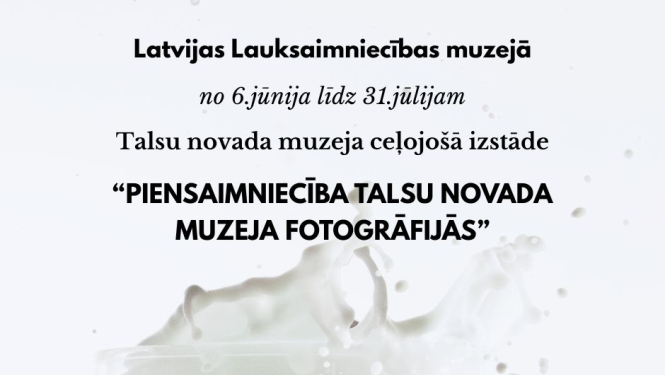 Foto izstādes afiša. Attēlā redzams piens, kurš izšļakstās no glāzes. Afiša baltos toņos